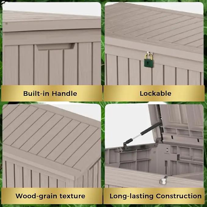 180 Gallon Lockable Resin Deck Box, Waterproof & UV-Resistant Outdoor Storage Box for Outdoor Cushion Storage, Garden Tools & Pool Accessories Storage, Gray by GreenHaven Gardens
