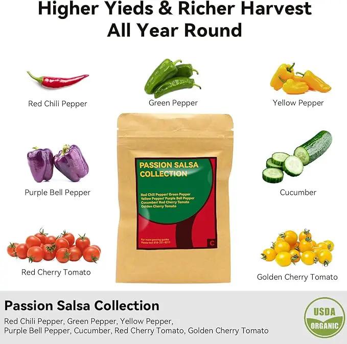 Salsa Garden Seed Pod Kit for AeroGarden, iDoo, Ahopegarden Hydroponic System, 400+ Seeds Includes Red Chili, Green, Yellow, and Purple Bell Pepper, Cucumber, Red/Golden Cherry Tomato (7-Pod) by GreenHaven Gardens