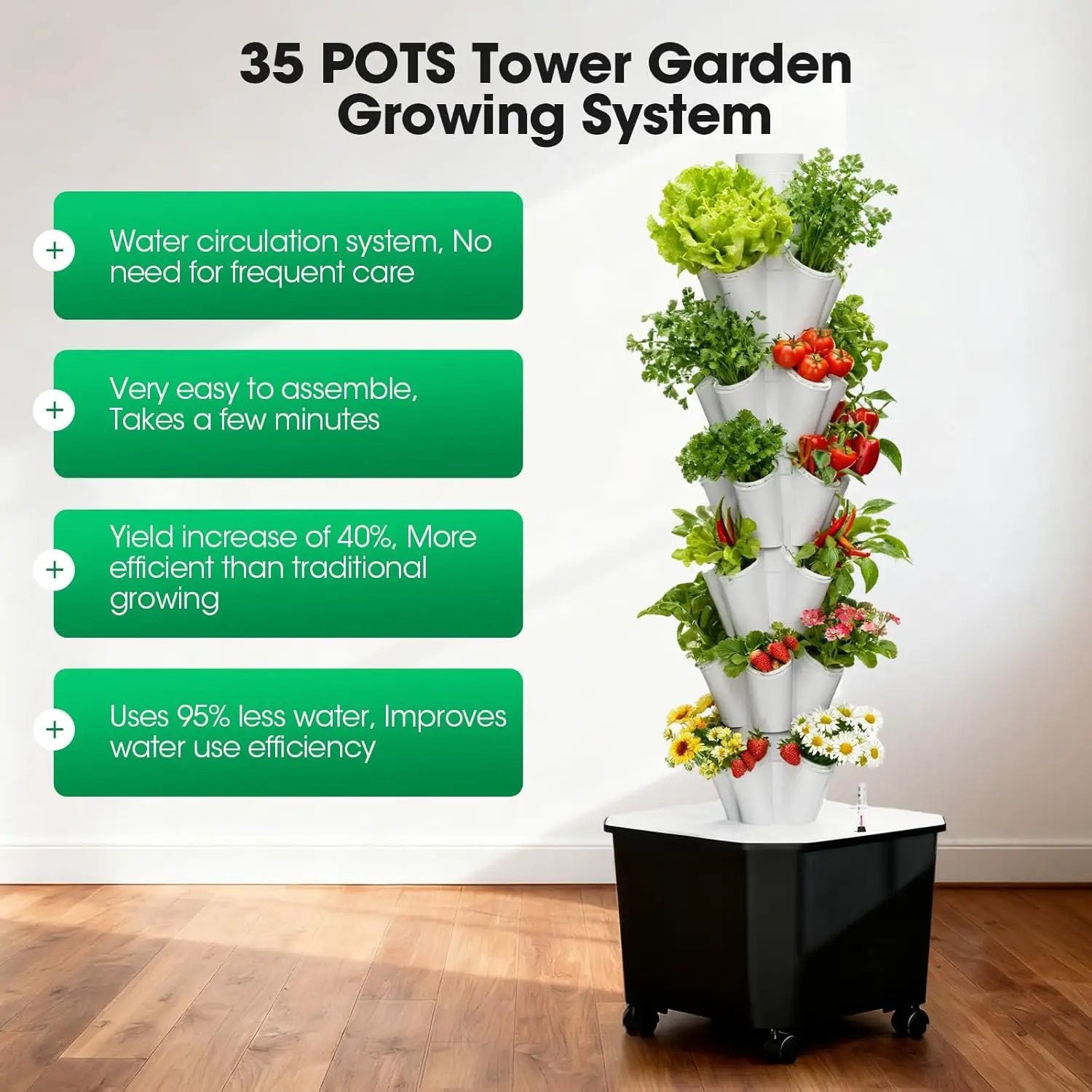 Vertical Hydroponic Tower,7Layer 35 Pods Tower Garden Growing System with 12V Water Pump& 24h Smart Timer,BPA-Free Modular Indoor/Outdoor for Hydroponic Gardening Lovers Planting Vegetables by GreenHaven Gardens