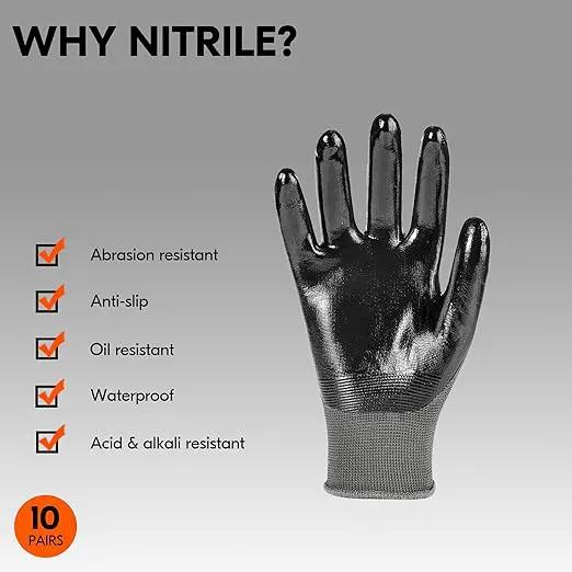 Vgo... 10-Pairs Safety Work Gloves, Gardening Gloves, Non-slip Nitrile coating, Dipping Gloves (Size L, Gray, NT2110) by GreenHaven Gardens