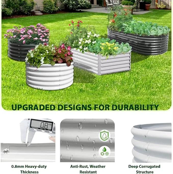A ANLEOLIFE 2-Pack 4ft x 18” Tall Galvanized Raised Garden Beds Outdoor, Round Metal Planter Box for Planting Vegetables Flowers Herb, Anti-Rust & Easy-Setup, Antique White by GreenHaven Gardens