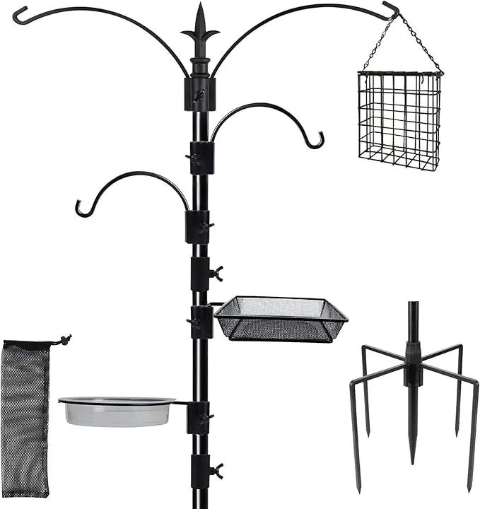 yosager Premium Bird Feeding Station Kit, 90" x 23" Birds Feeder Pole, Planter Hanger, Multi Feeder Hanging Kit with Metal Suet and Bath for Bird Watching, Attracting Wild Birds by GreenHaven Gardens