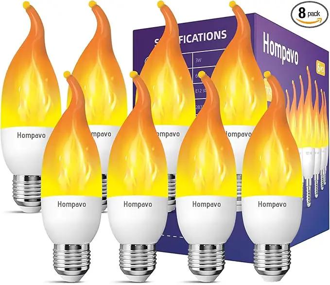 Hompavo Upgraded LED Flame Light Bulbs, 3 Modes Flickering Light Bulbs, E26 Chandelier Base Candle Fire Light Bulb for Halloween Christmas Party Porch Indoor & Outdoor Home Decoration - 8 Pack by GreenHaven Gardens