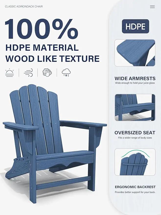 KINGYES HDPE Adirondack Chair, Classic All-Weather Adirondack Chairs Set of 6, Outdoor Patio Adirondack Chair for Deck Lawn fire Pit, Navy by GreenHaven Gardens