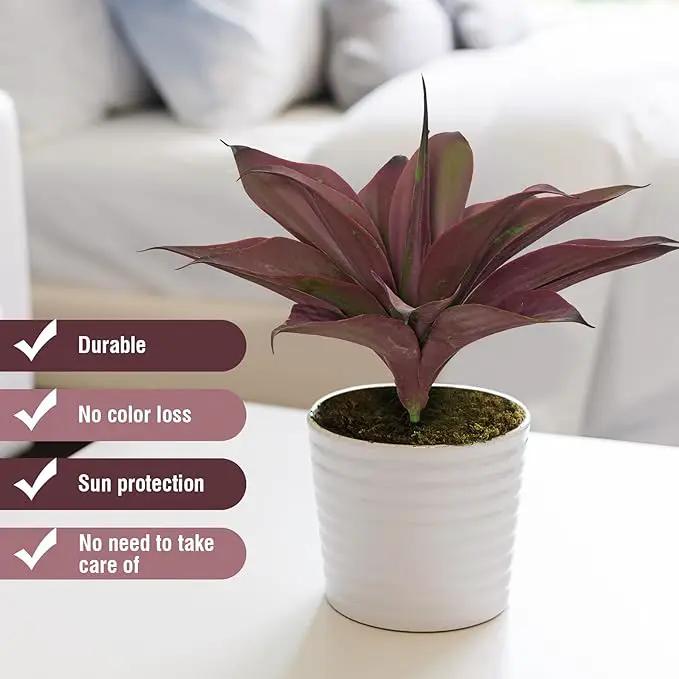 Fake Plants Artificial Agave Plants 13.8" Large UV Resistant Fake Agave Planters for Indoor and Outdoor Decorating Tropical Plant Succulents Greenery Indoor Decor(2Pack, Purple by GreenHaven Gardens