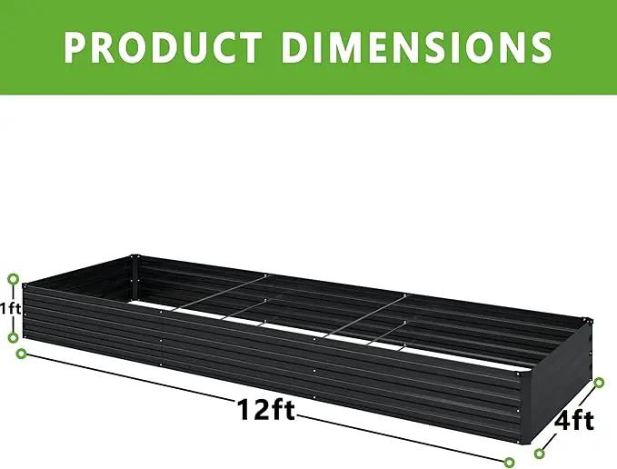 2PCS 12x4x1FT Galvanized Raised Garden Bed Kit,Vegetable Boxes-Rectangle Metal Flower Box,Large Planter Raised Beds Outdoor Garden for Planting,Fruit,Herb-Black by GreenHaven Gardens