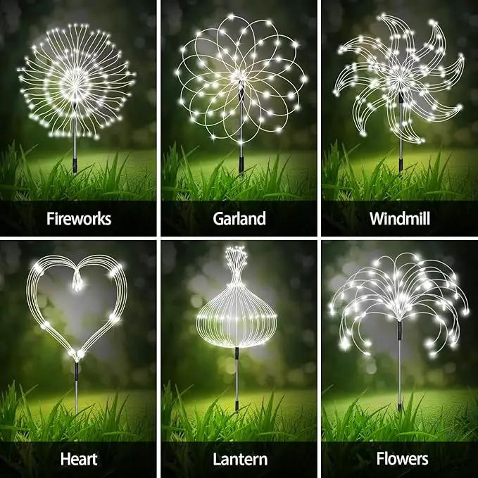 6 Pack Outdoor Solar Garden Lights, 120 LED Waterproof Solar Lamps Decorative, Fireworks Lamp, 8 Modes Landscape Lights with Remote for Pathway Backyard Walkway Patio (Cool White) by GreenHaven Gardens