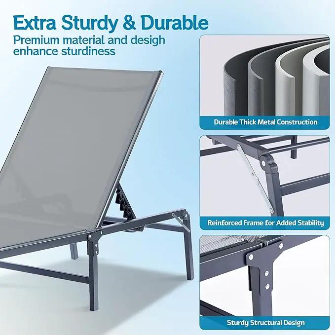 Outdoor Chaise Lounge Chair Set of 2, Foldable & Assemble-Free, 6 Adjustable Positions, Durable Rust-Resistant Frame, Portable Outdoor Pool Lounge Chairs for Pool Patio Beach, Grey by GreenHaven Gardens