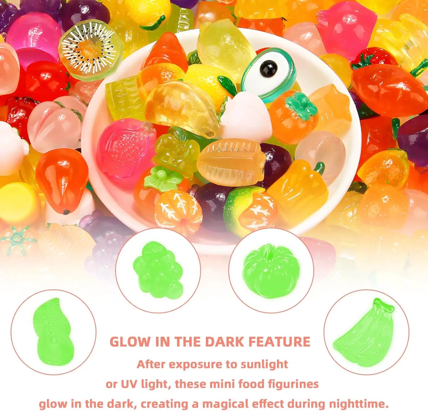 60 pcs Mini Luminous Fruits Vegetables Figurines, Resin Tiny Artificial Fruit Vegetables Glow in The Dark, Fake Miniature Food Decoration for DIY Art Crafts Miniature Landscapes Garden Home by GreenHaven Gardens