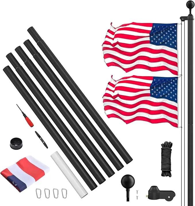 Flag Pole Kit 20FT, 12 Gauge 1.8mm Thickness Heavy Duty Flag Poles with 3x5 American Flag, Black Flag Pole for Outdoor House In Ground, Extra Thick Flagpoles Suitable for Yard and Garden by GreenHaven Gardens