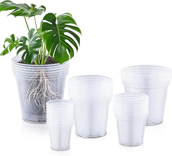 Vesici Large Size Clear Nursery Pots Variety Pack Plant Pots with Drainage Holes Planters for Indoor Plants Flexible Transparent Plastic Plant Bottle Succulents(32 Pcs,3/4/5/6/7 Inch) by GreenHaven Gardens