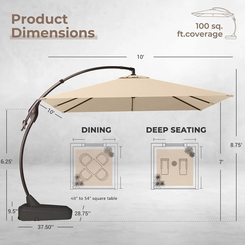 Grand patio 10x10 FT Patio Cantilever Umbrella with Base Outdoor Large Square Tilting Offset Umbrellas for Deck Yard (Champagne, 10x10 FT) by GreenHaven Gardens