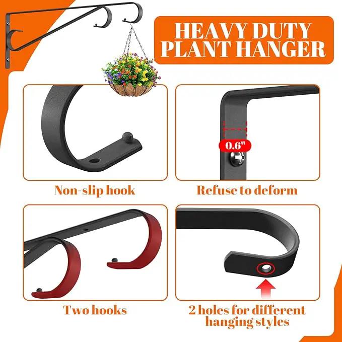 Plant Hangers Outdoor (2 Pack-15.5 Inch Black) Plant Hooks Heavy Duty Iron Plant Hanger Hook for Wall, Hanging Plant Bracket for Planters, Bird Feeders, Lanterns, Wind Chimes, Outdoor by GreenHaven Gardens
