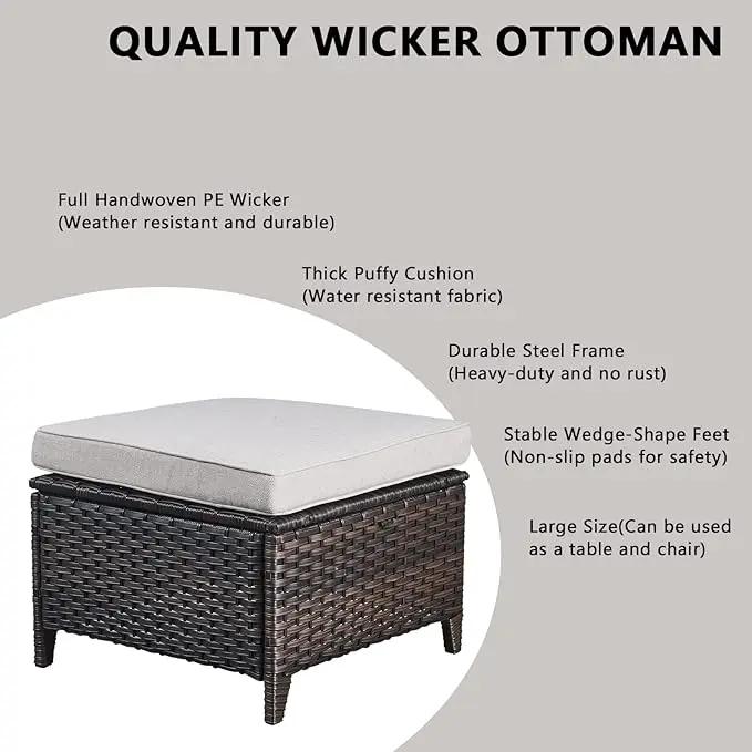 Outdoor Wicker Patio Furniture Set - 5 Pieces Rattan Patio Conversation Set with 2 Rocking Swivel Chairs,2 Ottomans and 1 Side Table for Porch Deck Backyard Garden(Brown/Beige) by GreenHaven Gardens