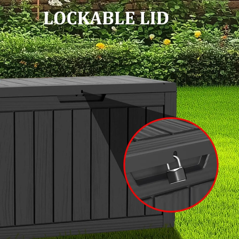 180 Gallon Waterproof Deck Box, Lockable Resin Storage Box for Patio Furniture Cushions Garden Tools and Outdoor Delivery Storage, Black by GreenHaven Gardens