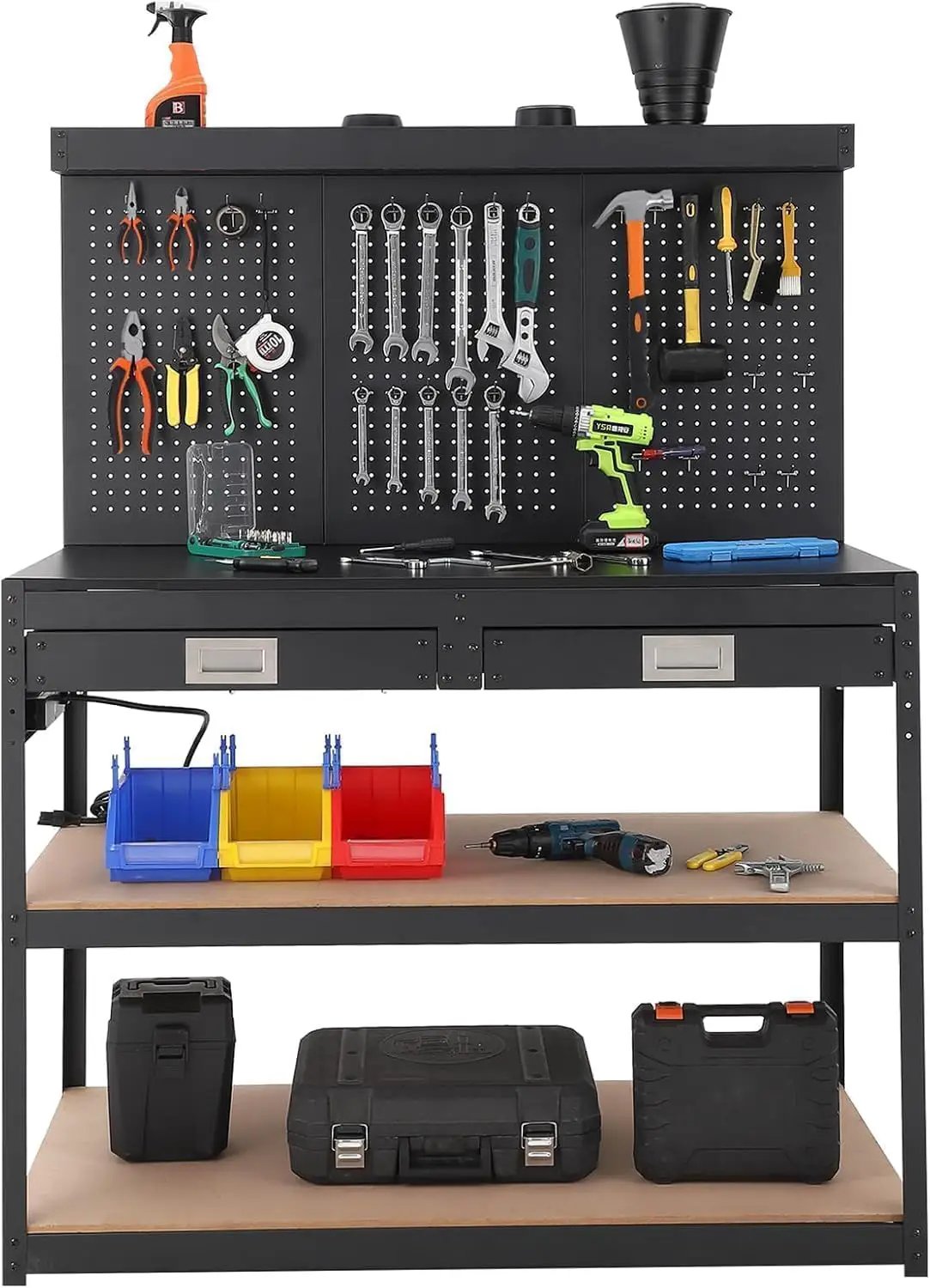 48'' 3-Tier Adjustable Workbench, Heavy Duty Workbench with Drawer and Backplate, 2000 LBS Capacity Work Table, Suitable for Office, Garage, Workshop by GreenHaven Gardens