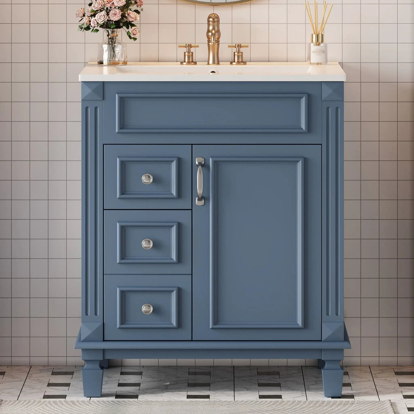 Bathroom Vanity With Sink, Compact Cabinet & 2 Drawers And Adjustable Shelf by Unique Piece Furniture