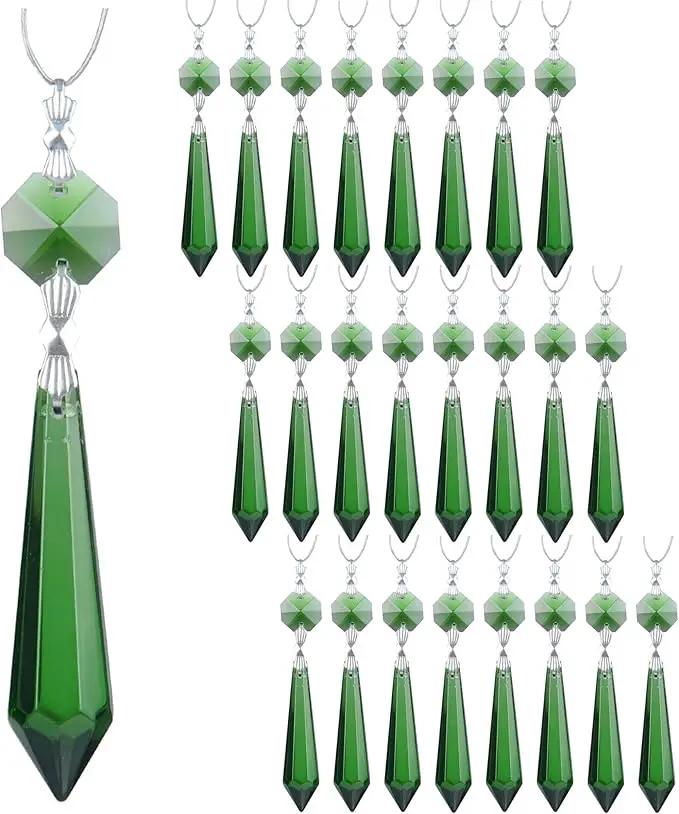 HDCRYSTALGIFTS 25pcs 55mm Green Crystal Icicle Pendant Chandelier Prisms Drops Lamp Candle Holders Curtain DIY Parts by GreenHaven Gardens