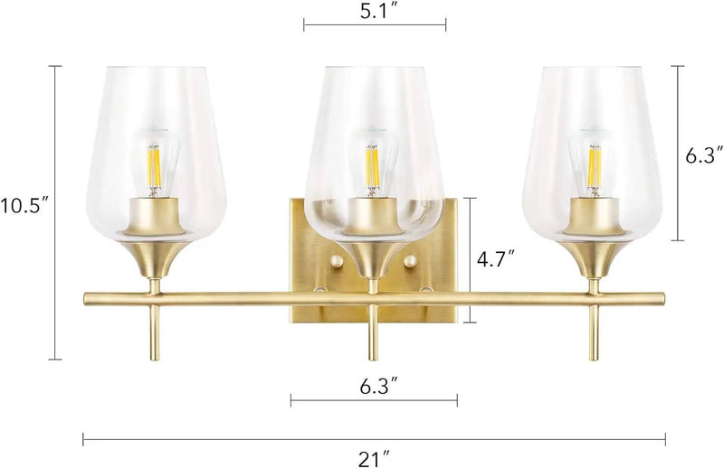 VONLUCE Bathroom Vanity Light, 3 Light Bathroom Light Fixture Over Mirror, Bathroom Wall Lamp with Clear Glass, Modern Gold Vanity Lighting fixtures by Selzalot