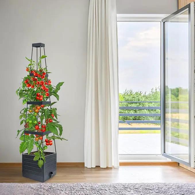 Raised Garden Bed Planter Box with Trellis, 58” Tomato Cage Planter Raised Garden Bed with Trellis for Climbing Vegetables Plants Tomato Cage w/Self-Watering, Indoor Outdoor Use (2) by GreenHaven Gardens