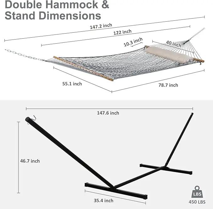 SUNCREAT Rope Hammock with Stand Included, Portable Double Hammock with Soft Pillow, Gray by GreenHaven Gardens
