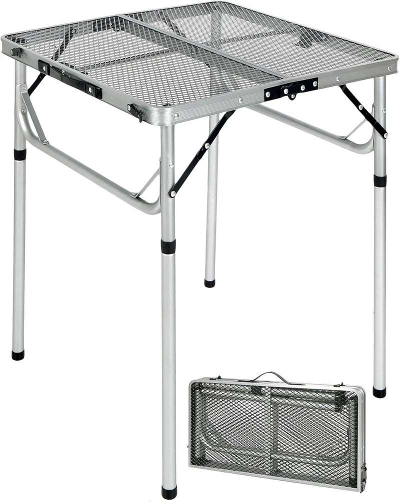 REDCAMP 24" Square Folding Grill Table for Outside, Lightweight Portable Metal Aluminum Outdoor Grill Table with Adjustable Height Legs, Great for Camping Picnic Cooking BBQ, Silver 2ft by GreenHaven Gardens