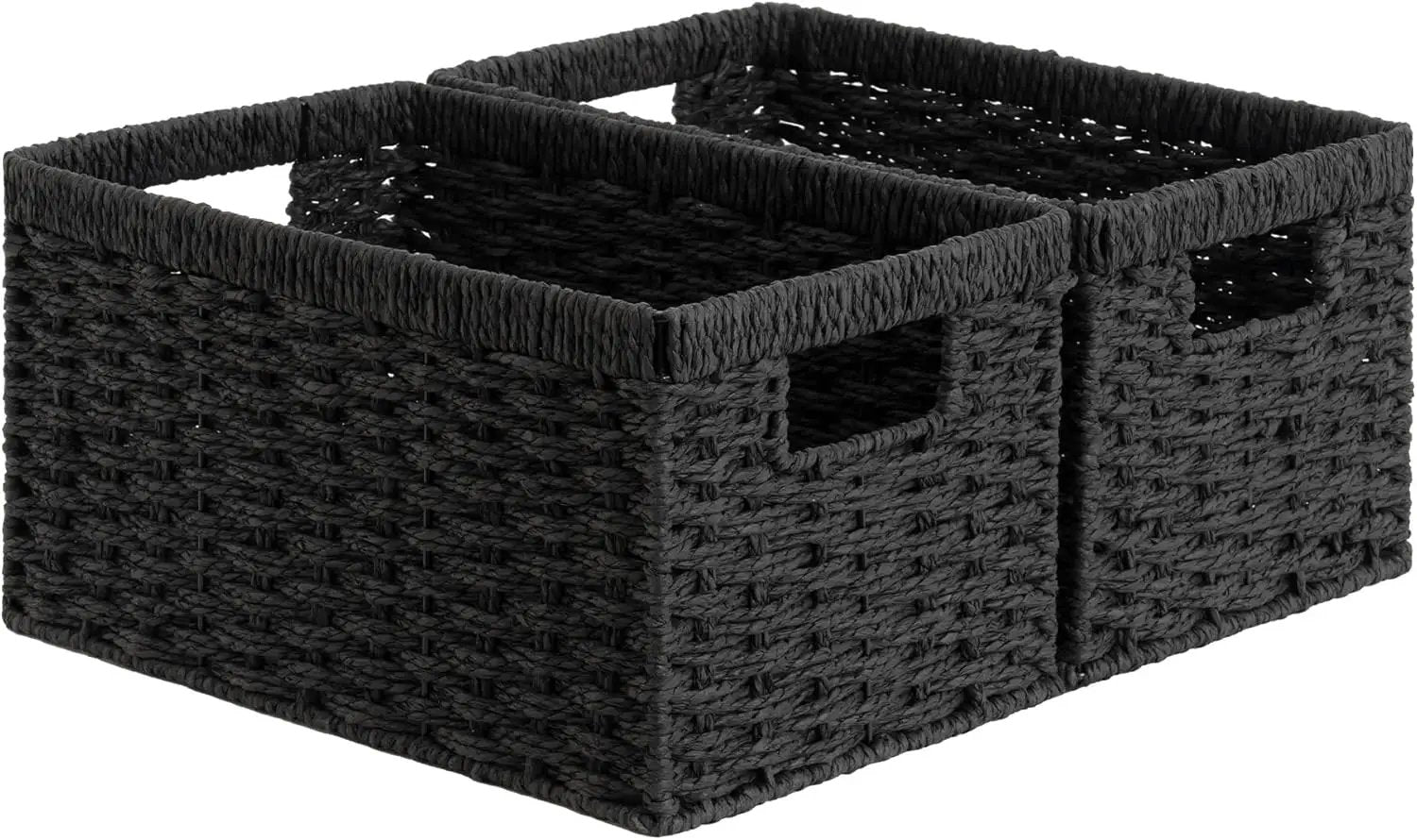 StorageWorks Pantry Baskets, Wicker Storage Baskets for Organizing, Bathroom Shelves, Pantry Organizers and Storage, Medium, Black, 2-Pack by GreenHaven Gardens