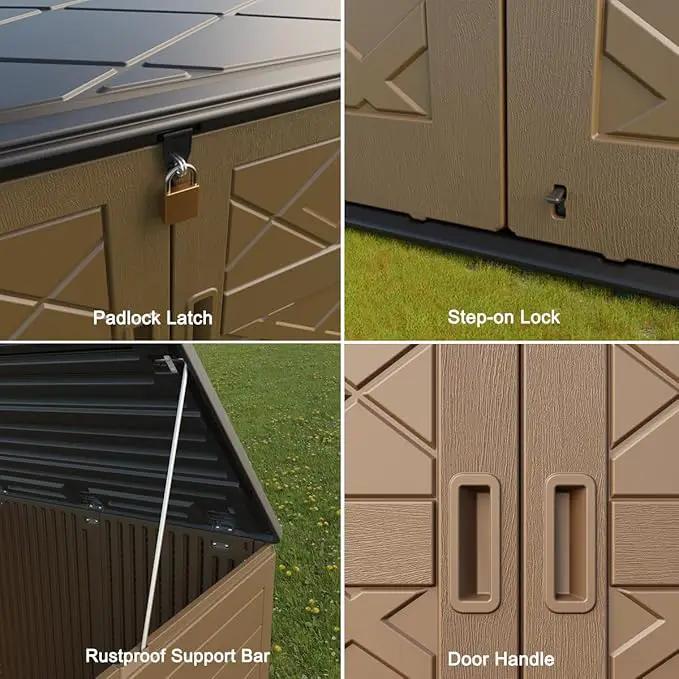 KINYING Larger Outdoor Storage Shed Weather Resistance, Resin Sheds & Outdoor Storage for Garden, Patios, Backyards, 48 Cu.Ft Tool Shed for Garbage Cans, Lawn Mower, Garden Tools,Brown by GreenHaven Gardens