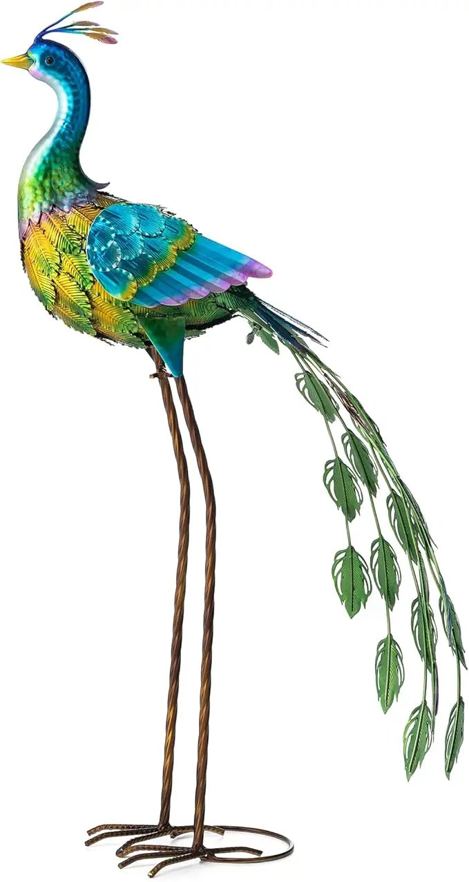 Glitzhome Metal Standing Peacock Garden Statue with Stakes Outdoor Decoration, 32" H by GreenHaven Gardens