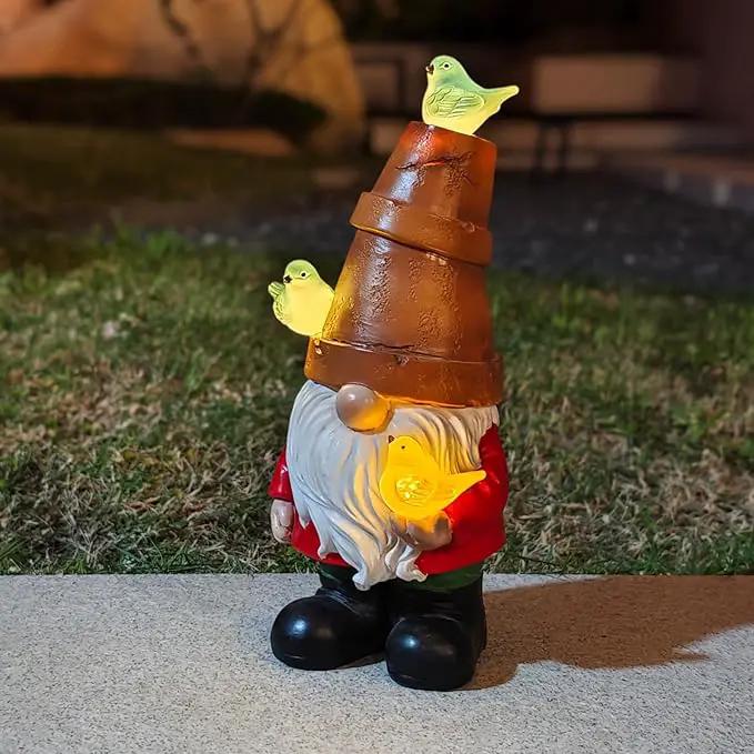 Solar Garden Figurine, Cute Resin Gnome Sculpture, Garden Statues Outdoor Decor, Funny Gnome Gift Sculpture Decoration for Home Patio Yard Lawn Porch Ornament by GreenHaven Gardens