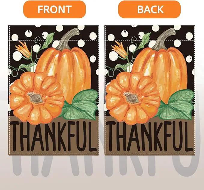Fall Thankful Garden Flag Autumn Pumpkin Garden Flag 12x18 inch Double Sided Fall Thanksgiving Flags Holiday Decorations for Yard Outdoor Home Porch (Flay 1807) by GreenHaven Gardens