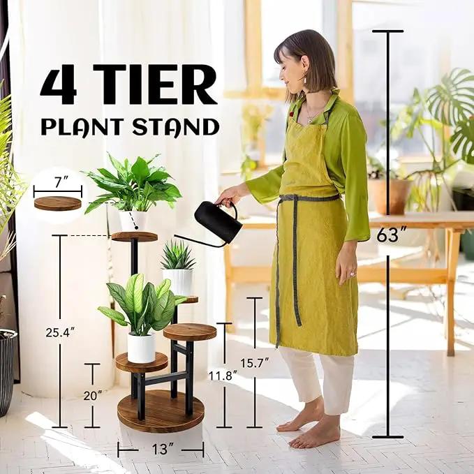 AUGOSTA 4 Tier Corner Plant Stand, Tall Metal Wood Plant Shelf Holder for Indoor, Outdoor Display Rack Flower Pot Stand for Living Room Balcony Garden Patio by GreenHaven Gardens