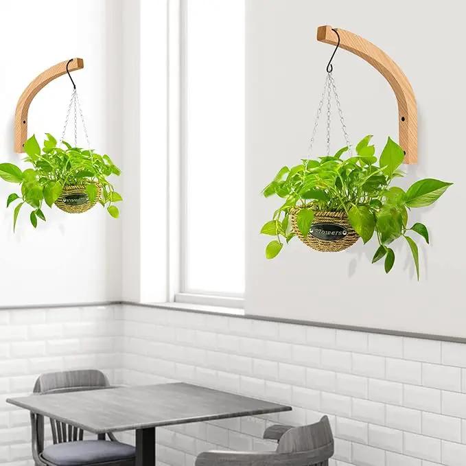 FGSAEOR Plant Hanger, Wall Planters for Indoor Plants, Wooden Wall Mounted Hanging Plant Hooks, Basket Hooks for Lanterns, Flower Bracket, Wind Chimes, Decoration (2-Pack,8-Inch) by GreenHaven Gardens