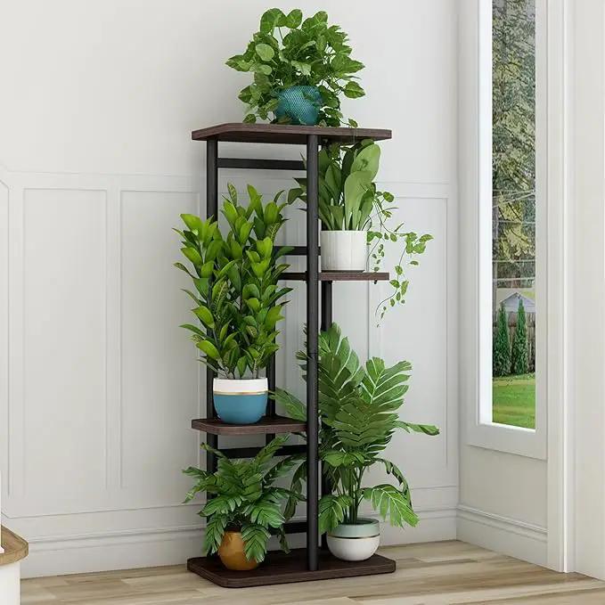 LINZINAR Plant Stand 4 Tier 5 Potted Indoor Plant Shelf Multiple Stands for Garden Corner Balcony Living Room by GreenHaven Gardens
