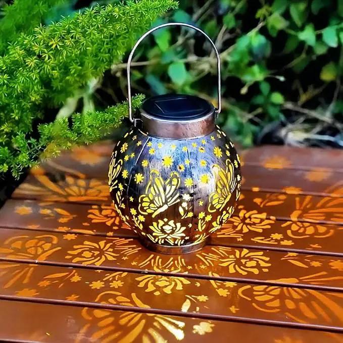 2 Pack Outdoor Solar Hanging Lantern Lights Metal LED Decorative Lamp for Garden Patio Porch Lawn and Table.Unique Gifts for Women Gardening. (Bronze Butterfly) by GreenHaven Gardens