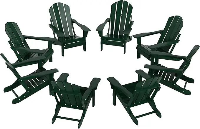 Westin Outdoors Laguna WO Outdoor Adirondack Folding Patio Chairs 8 PCS Set Retro Beach Aesthetic for Backyard, Lawn, Patio, Deck, Garden, Weather Resistant Polyethylene Plastic Lounger (Dark Green) by GreenHaven Gardens