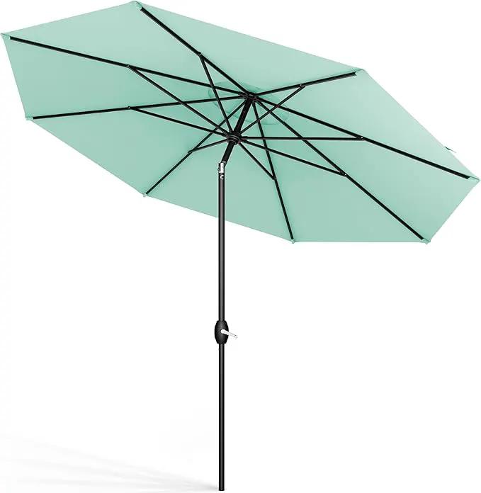 Midtown Umbrellas Sunbrella Umbrella 9 Feet Outdoor Umbrella With Canvas Glacier Acrylic Fabric - Auto-Tilt Aluminum Frame Patio Umbrella For Backyard, Deck, Garden, Pool - Black Pole by GreenHaven Gardens