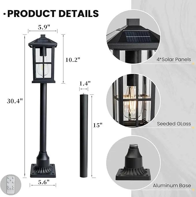 31" Solar Pathway Lights Outdoor, Dusk to Dawn Aluminum Lamp Post with Remote Control & Pole Mount Base - IP44 Waterproof, 3 Brightness Modes for Lawn, Patio, Driveway, Garden Decoration by GreenHaven Gardens