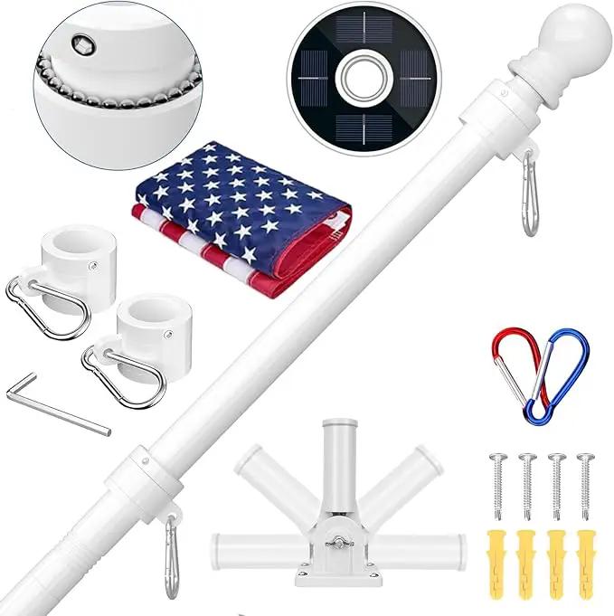 ZMTECH 6FT Flag Pole Kit with Solar Light and Proud American Flag, Adjustable Bracket and Upgraded Tangle-Free Ring 1" Stainless Steel Flagpole for Day and Night, Residential, Commercial, White by GreenHaven Gardens