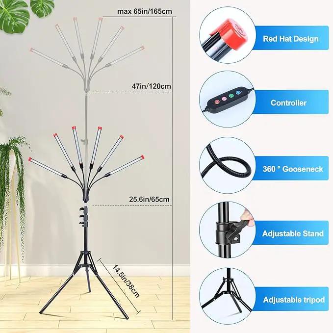 6-Head Grow Lights for Indoor Plants with Stand 54W, LED Plant Grow Light for Tall Houseplants, Bonsai Tree, Full Spectrum Growing Lamp with 4,8,12 Hr Timer, 24"-64" Adjustable Height by GreenHaven Gardens