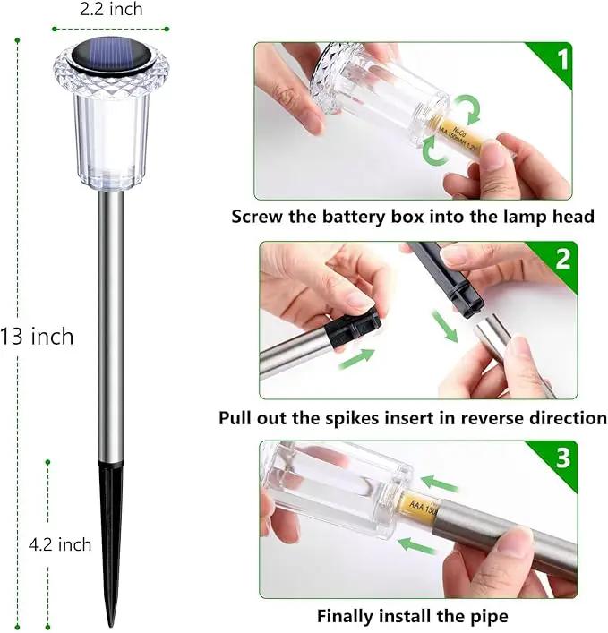DenicMic Solar Lights Outdoor Pathway Lights 6000K LED Waterproof Acrylic Lamp Head Stainless Steel Stake for Yard Garden Landscape Path Walkway Driveway Patio Lawn (15Pack Cold White) by GreenHaven Gardens