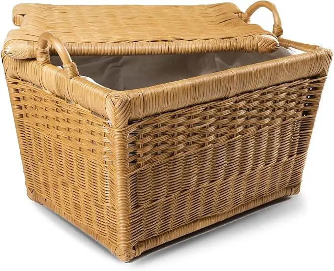 The Basket Lady Lift-Off Lid Wicker Storage Basket, Large, 24.5 in L x 18 in W x 17.5 in H, Sandstone by GreenHaven Gardens