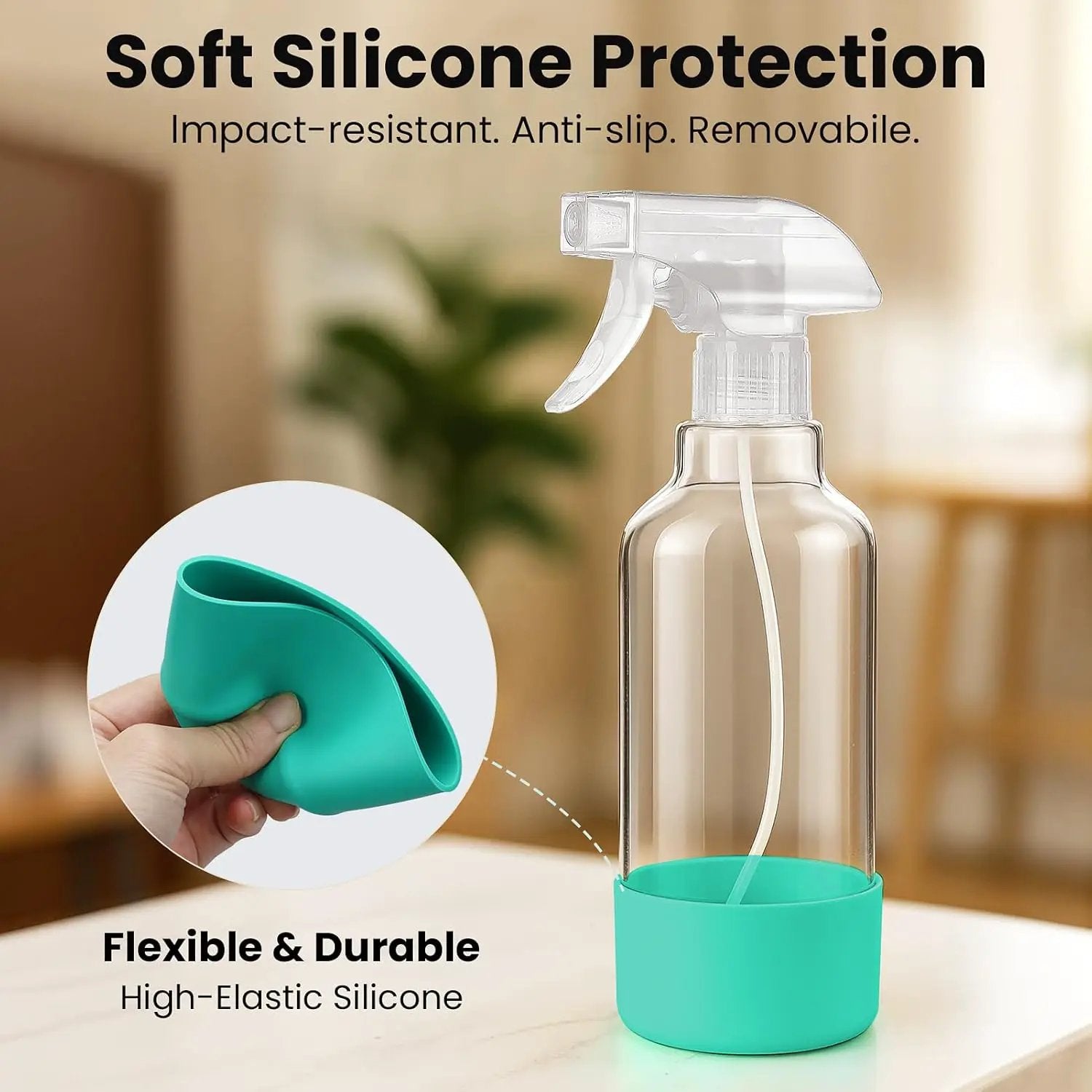Glass Spray Bottles with Silicone Sleeve 16.9oz 2 Pack Empty Spray Bottle for Hair Mist/Stream Spraying for Cleaning Solutions, Plants, Essential Oils (clear-green&grey) by GreenHaven Gardens