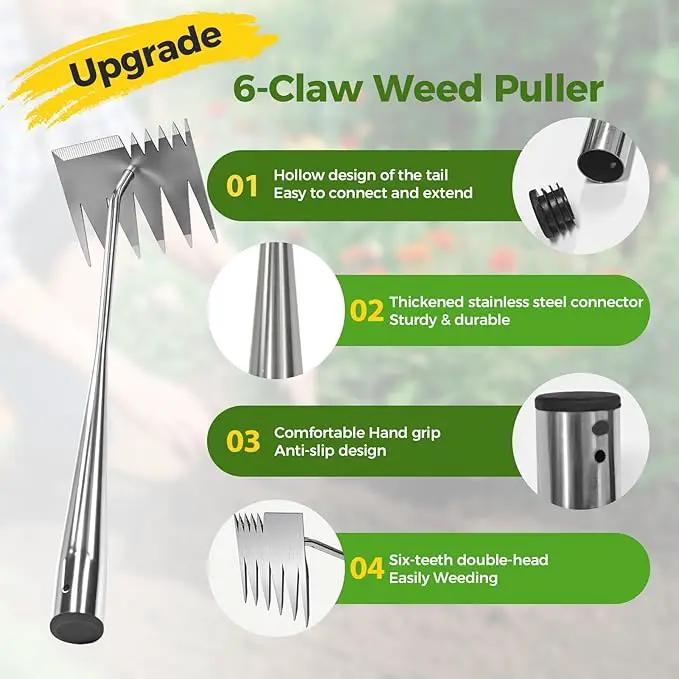 2025 Upgraded Weed Puller Tool,Portable Garden Weed Rake Uprooting Weeding Tool with Handle,6 Tooth Manganese Steel Manual Weeder Remover Tool for Gardening Backyard Farm Planting & Weeding by GreenHaven Gardens