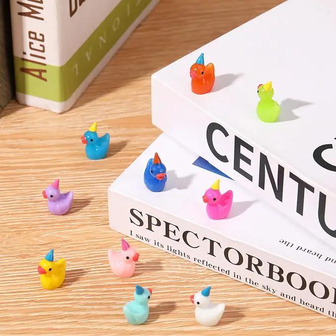 100 Pack Mini Resin Ducks, Multicolor Mini Ducks Wearing Party Hat, Tiny Duck Miniature Duck Figures Tiny Home Ornament for Micro Landscape Dollhouse Garden Aquarium Potted School Office by GreenHaven Gardens