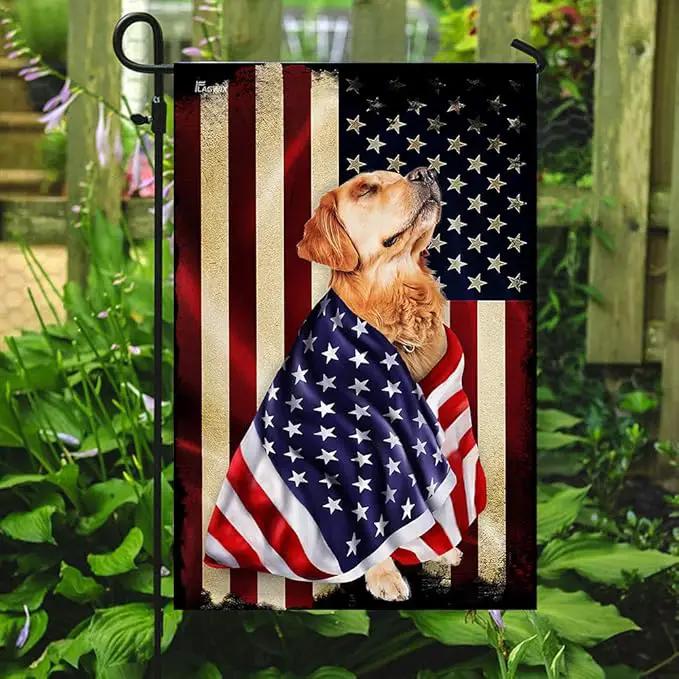 FLAGWIX Golden Retriever Flag - Outdoor Dog Lover Decorations, Garden Flag (11.5" x 17.5"), Heavy-duty Canvas Patriot Flag Golden Retriever Garden Decor by GreenHaven Gardens