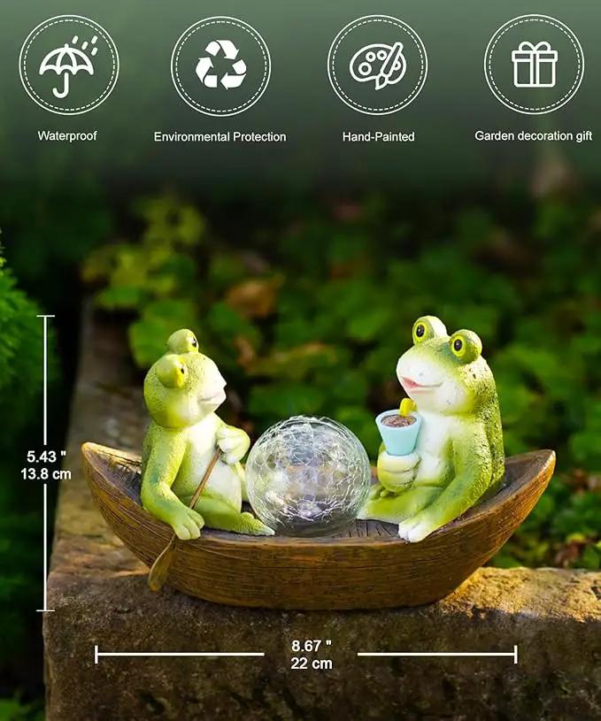 Solar Frogs Boating Statue Garden Decor: Outdoor Sculpture Lights Decorations Art Ornament Yard Lawn Backyard - Ideal Gifts for Women Mom Grandma by GreenHaven Gardens