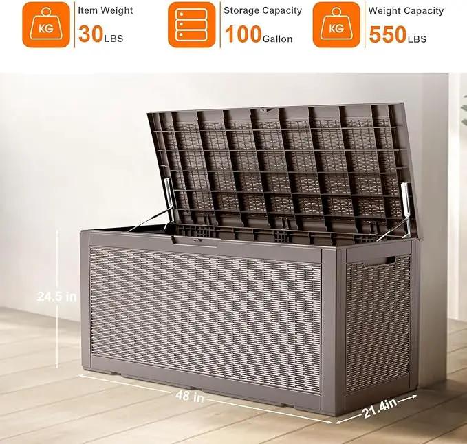 100 Gallon Outdoor Storage Box – Waterproof Deck Box for Garden & Patio,Light Brown by GreenHaven Gardens