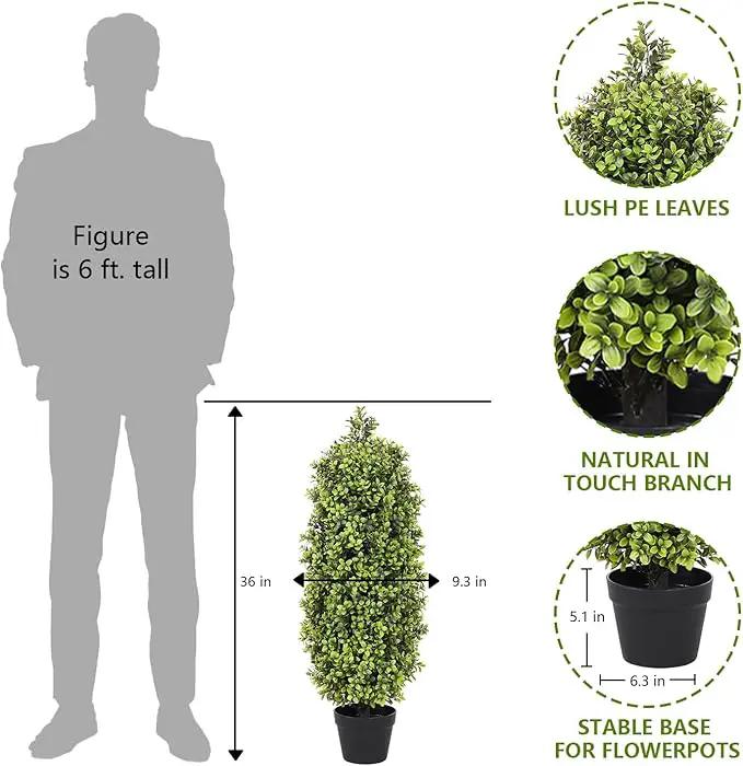 3ft Artificial Boxwood Topiary Trees (Set of 2) - UV Resistant Faux Plants for Outdoor/Indoor, Realistic 36in Fake Bushes and Shrubs for Front Porch, Planter, Patio - Low Maintenance & Evergreen by GreenHaven Gardens