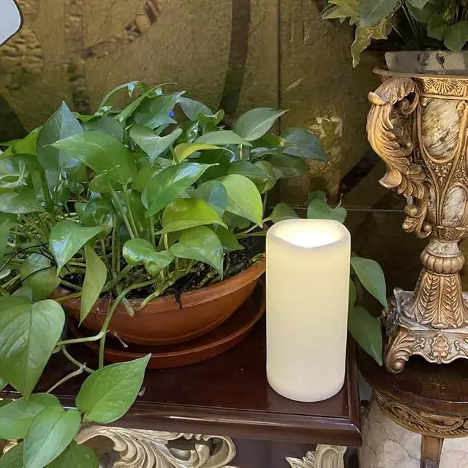 CANDLE CHOICE Large Waterproof Outdoor Battery Operated Flameless Candles Remote Timer 4”(D)x8”(H) Big White Plastic Bright Flickering Electric LED Pillars Lantern Patio Garden Wedding Decoration 2PCS by GreenHaven Gardens